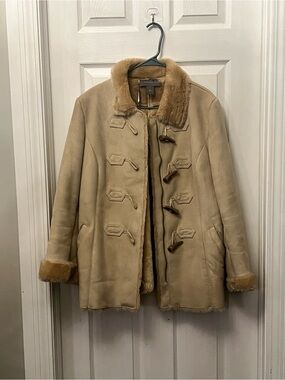 Ann Taylor Tan Shearling Toggle Trench Coat